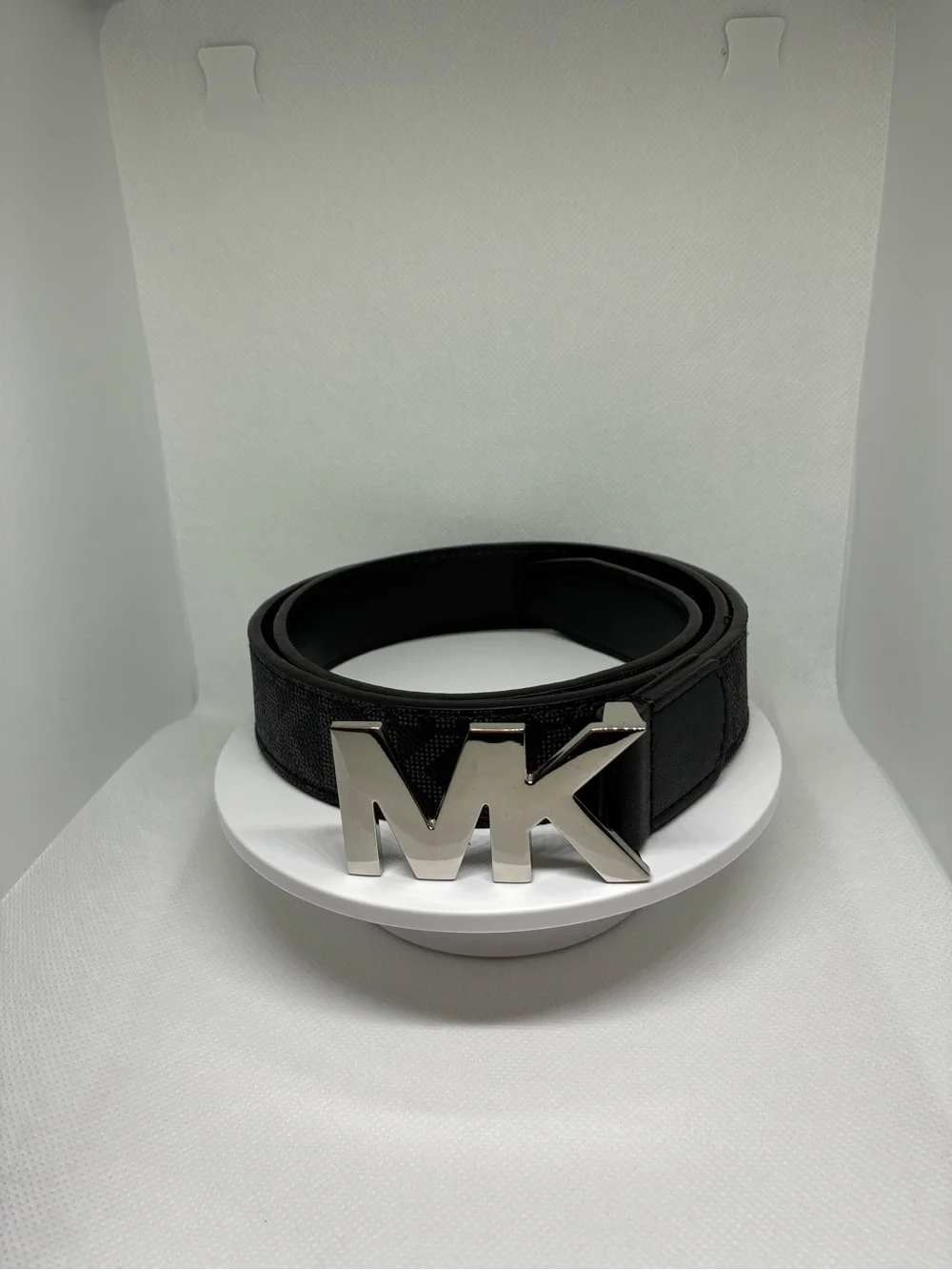 Michael Kors Black Belt with Silver MK Logo Buckle